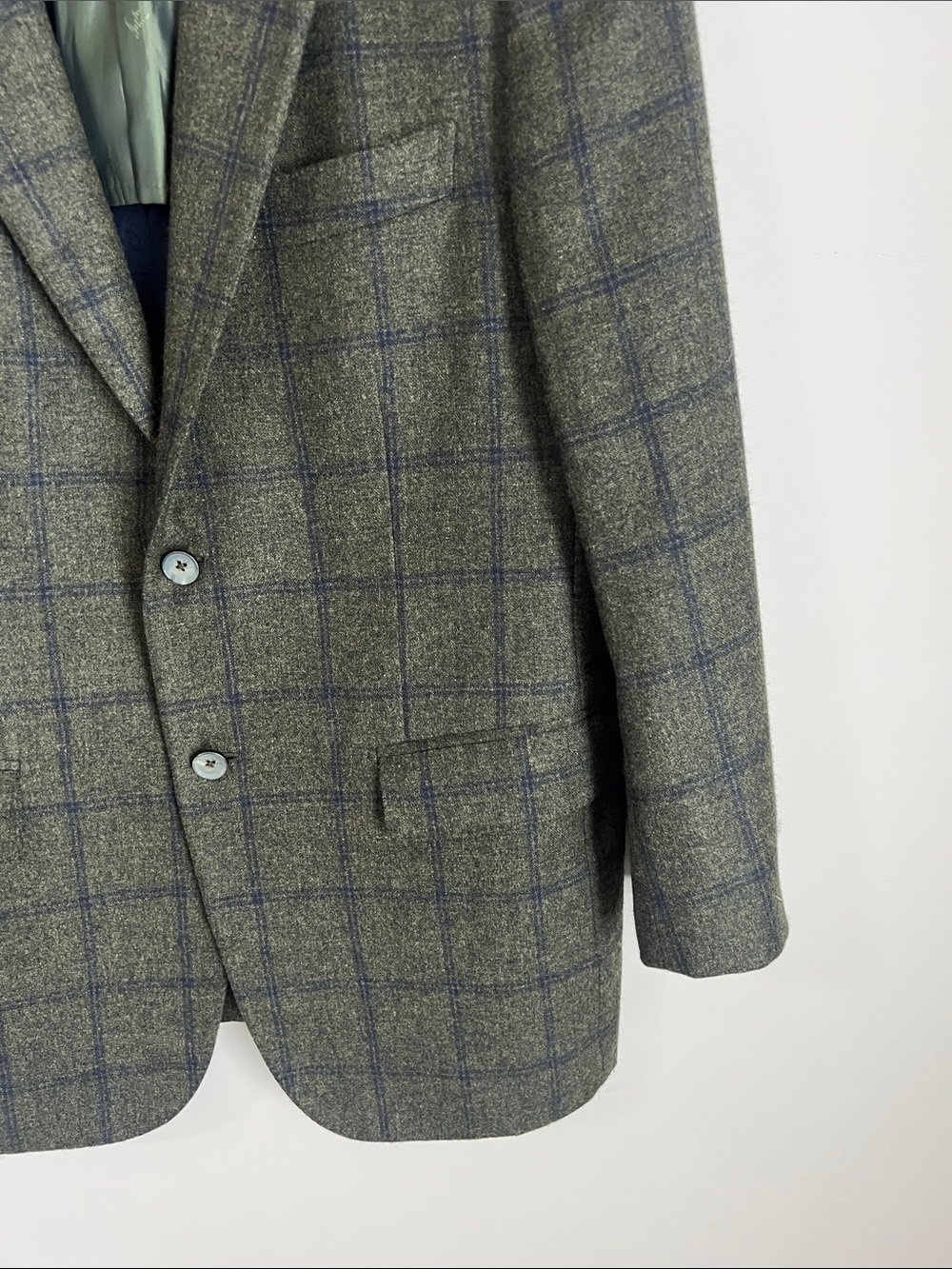 ISAIA NAPOLI Check Sportcoat 42R US (52 EU) Silk Cashmere EUC Green - Picture 3 of 15